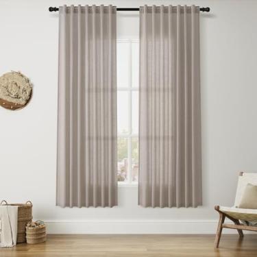 Imagem de Nanspring Cortinas para sala de estar, 182 cm de comprimento, pedra de linho, bege, luxuosa, filtro de luz, semitransparente, aba traseira, simples, moderna, elegante, decoração de casa de fazenda