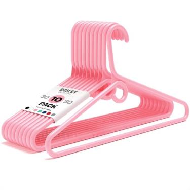 Imagem de DEILSY Cabides de plástico rosa – Cabide de roupas super resistente, cabides de plástico padrão grosso e forte com gancho para cachecóis e cintos - pacote com 10