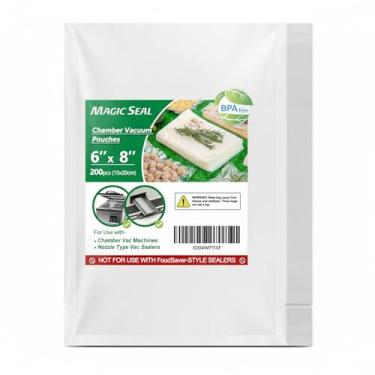 Imagem de MAGIC SEAL Sacos seladores a vácuo para alimentos – bolsas de máquina de câmara pré-cortadas de 15 x 200 cm para armazenamento, preparação de refeições e sous vide, sacos lisos de grau comercial sem
