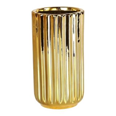 Imagem de Generic Vaso de cerâmica dourada para arranjos florais, vaso cilíndrico para plantas, suporte para plantas, ideal para escritório, lareira e inauguração de, 8cmx15.5cm
