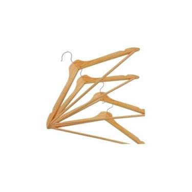 Imagem de Cabide de Madeira, Marfim, 44cm x 22cm, 3 Unidades, Acabamento Envernizado, com Recortes Laterais