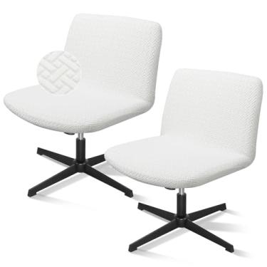 Imagem de Treaful Capa para cadeira cruzada, 2 peças de capa branca removível sem braços, mesa de escritório, cadeira de computador, capa difusa, elástica, encosto médio, assento largo, protetor jacquard para