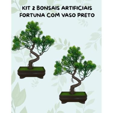 Imagem de Genérico, Kit 2 Bonsais Artificiais Fortuna Vaso Preto Elegância Compacta para Seu Espaço Beleza sem Cuidados