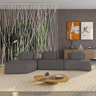 Imagem de Sofá 3 Lugares Orgânico Com Chaise E 2 Módulos Berlim Bouclê Grafite K01 - D`rossi