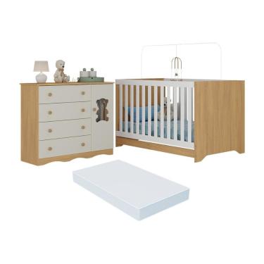 Imagem de Berço Americano 3 em 1 com Colchão Incluso e Cômoda 1 Porta 4 Gavetas Doçura Multimóveis MP4733