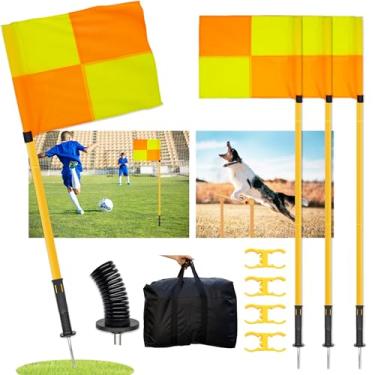Imagem de MAYOKEN Bandeiras ajustáveis de canto de futebol de 1,6 m (conjunto de 4) – bastões ABS duráveis com base de mola e bolsa de armazenamento para campo de futebol e treinamento de agilidade