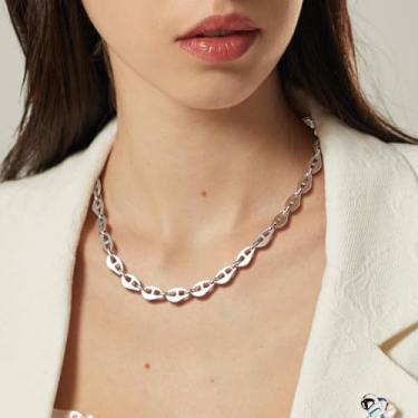 Imagem de Gargantilha feminina em tom prateado/ouro rosa/corrente marinha de aço inoxidável banhado a ouro 14K para homens 7,5 mm de largura 12,5/15 polegadas joia moderna, 12.5 inch(32+9cm)-Tight Choker, Aço