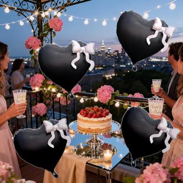 Imagem de 1 peça de balões em forma de coração com laço Dia dos Namorados - Love You Princess decoração de balão para feliz aniversário galentines chá de bebê decorações de festa romântica noite especial (preto