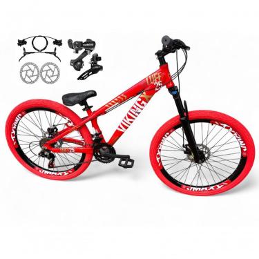Imagem de Bicicleta Aro 26 Vikingx Tuff Câmbios Shimano Freio Hidráulico 21v Freeride Aro Vmaxx Flame vermelho X25