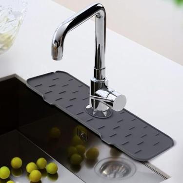 Imagem de Tapete para Pia de Silicone Protetor de Respingos, Preto e Cinza, 33.5 x 11 cm, Antiderrapante, Organizador de Bancada
