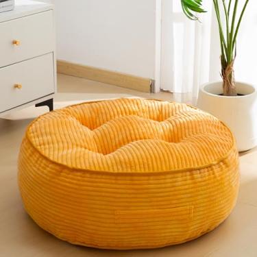 Imagem de Almofada de chão lavável de 20 cm para adultos, almofada de meditação, grande para sentar no chão redondo, capa de veludo cotelê tufado removível, para sala de estar ou ioga, 55 x 55 cm, lavável na