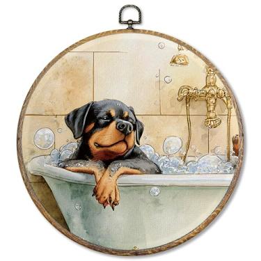 Imagem de Sufamb Rottweiler Engraçado Banheiro Redondo Decoração de Arte de Parede Rottweiler Presentes Rottweiler, Arte em Tela Emoldurada, Cachorro, Mãe, Pai, Amantes Presentes para Pendurar na Parede