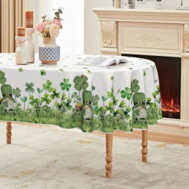 Imagem de Horaldaily Toalha de mesa para Dia de São Patrício 152 x 213 cm, oval, trevo verde, gramado, aquarela, lavável, sazonal, para decoração de festa, piquenique, jantar