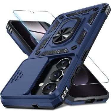 Imagem de Janmitta Compatível com Samsung Galaxy S26 Capa de lente de câmera deslizante embutida + protetor de tela + suporte de anel de dedo, capa de telefone de corpo inteiro resistente à prova de choque