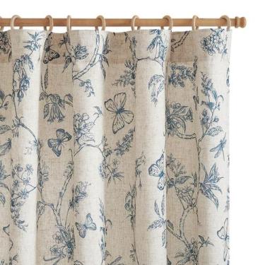 Imagem de Cortinas jinchan com forro floral, mistura de linho 160x160cm, azul x2