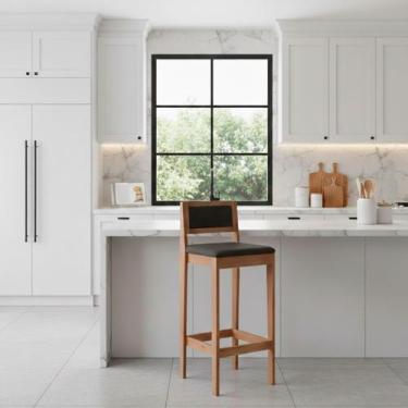 Imagem de Kit 6 Banquetas Assento Encosto Estofado em Linho Hellen cor:mel com l