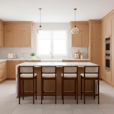 Imagem de Kit 4 Banquetas Estofada em Linho Encosto Palhinha Bruna cor:imbuia co