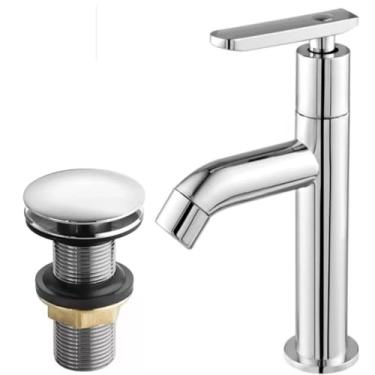 Imagem de Kit de Banheiro Torneira Lavatório Cuba Pia Alta Abs 1/4 + Válvula Ralo Click Luxo Cromada 7/8, Ideal para Lavatório e Renovação