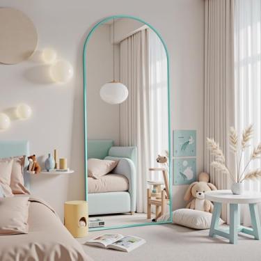 Imagem de Antok Espelho de piso de arco, espelho de comprimento total de 150 x 45 cm - Espelho de corpo inteiro independente com suporte para quarto ou sala de estar (safira)