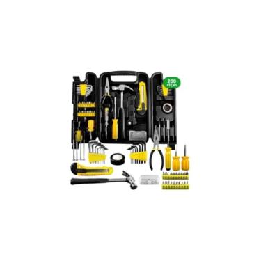 Imagem de Jogo de Ferramentas com Maleta 200 Peças, Aço Carbônico, Preto, 32x22x5cm, Inclui Chaves Allen, Alicate, Martelo, Bits e Fixadores