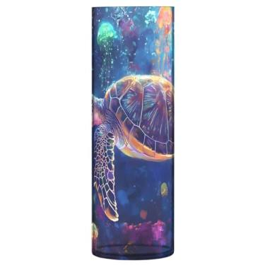 Imagem de JUZIHAI Vaso colorido de tartaruga de água-viva para flores, 9,9 cm x 30 cm, cilindro de plástico, moderno, vaso de flores para centro de mesa de casamento, decoração de casa