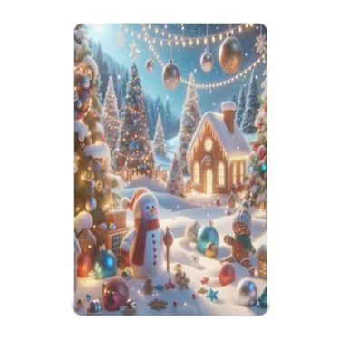 Imagem de Qilmy Lençóis de berço 3D de Natal e inverno, de microfibra macia, respirável, elástico, lençol com elástico para meninos e meninas, mini berço 132 x 71 cm, capa de colchão portátil para bebês