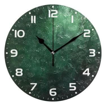 Imagem de JUZIHAI Relógio de parede de cor verde escuro, silencioso, redondo, sem tique-taque, operado por bateria, fácil de ler, relógio decorativo de parede para casa, cozinha, sala de estar, quarto