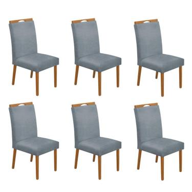 Imagem de Kit 6 Cadeiras De Jantar Madeira Maciça Em Linho Heloísa Cerejeira;Cinza Linho