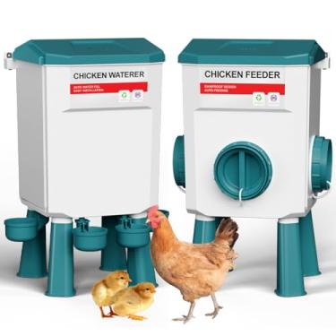 Imagem de DEZHXHE Conjunto de alimentador e bebedouro de galinha suspenso, alimentador e bebedouro automático de frango, destacável, alimentação por gravidade para galinhas, patos e aves, uso ao ar livre em
