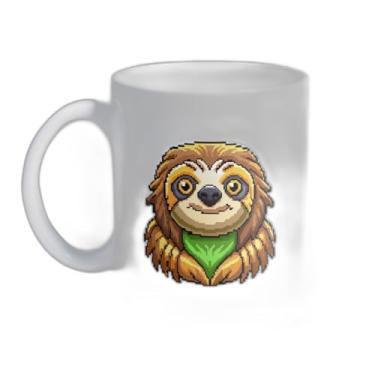Imagem de Caneca Xícara de Café Porcelana 300ml Desenho Pixel Art Bicho-Preguiça