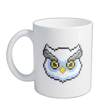 Imagem de Caneca Xícara de Café Porcelana 300ml Estilo Pixel Art Coruja Branca