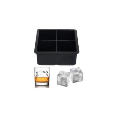 Imagem de Forma de Gelo com Tampa em Silicone, 4 Cubos Grandes, Livre de BPA, Suporta -40ºC a 230ºC, 11x11x5cm, Vermelho/Cinza/Marrom