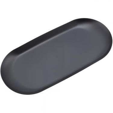 Imagem de CRASPIRE Bandeja de bugigangas de aço inoxidável de 17 x 8 cm de metal preto pequenas bandejas ovais de joias prato de armazenamento de alimentos organizador de cosméticos para prato de servir toalha