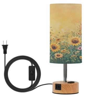 Imagem de Wassud Abajur de mesa de cabeceira caprichoso com girassóis de jardim com 3 temperaturas de cor, luminária de mesa moderna com forro para sombra luminária noturna para sala de estar, quarto