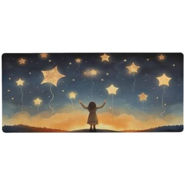 Imagem de Wassud Tapete de mouse céu estrelado para jogos com base de borracha antiderrapante, mouse pad longo para teclado de computador com borda costurada, almofada grande à prova d'água para escritório