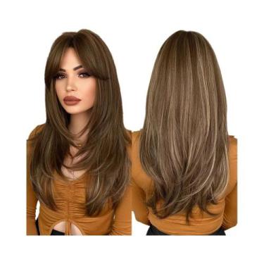 Imagem de Peruca Longa Lisa Ombre Loira Para Mulheres Com Franja, Cabelo Sintéti