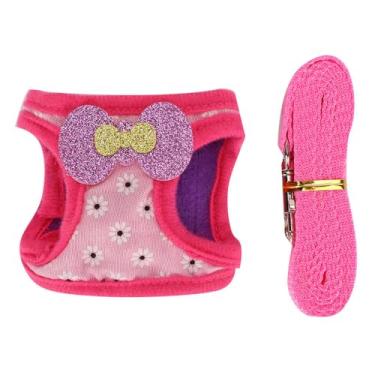 Imagem de Peitoral ajustável para animais de estimação com coleira para animais pequenos, colete confortável de treinamento de caminhada para coelhos, chinchilas, furões e hamsters, rosa, G