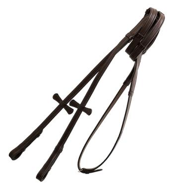 Imagem de Rédeas de couro de bezerro ultramacias Exion com 7 batentes de mão | Rédeas de fixação de gancho para cavalo | Marrom Havana | Couro curtido vegetal | Tamanho-espiga