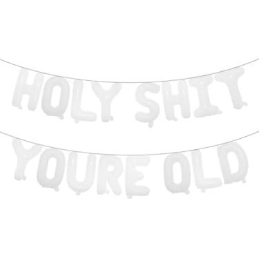 Imagem de Holy Shit You're Old Balloon Banner Decorações de aniversário, balões velhos como , faixa Happy Birthday for Over The Hill, artigos engraçados para decorações de aniversário de velhice (HOLY SHIT