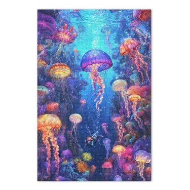 Imagem de Quebra-cabeça mundo subaquático com água-viva 500 peças, quebra-cabeças legais para adultos com letras nas costas