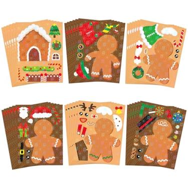 Imagem de HubirdSall 36 peças de rostos de maquiagem de gengibre de natal adesivos holográficos para crianças escola casa artesanato atividade presentes de convidados presentes para meninos e meninas