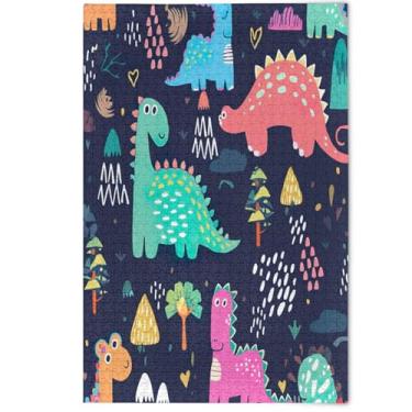 Imagem de Quebra-cabeça de dinossauros fofos para adultos, 1000 peças, presentes para jogo de elefante branco, quebra-cabeças criativos, presentes, arte de decoração de casa, 1000 peças, 75 x 50 cm