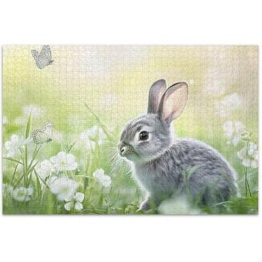 Imagem de Quebra-cabeça floral coelho primavera coelho 1000 peças para adultos presentes quebra-cabeças rígidos família brinquedo artístico, 75 x 40 centímetros