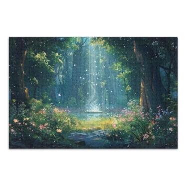 Imagem de Quebra-cabeça de fantasia floresta com árvores e flores, 500 peças, quebra-cabeças grandes com letras na parte de trás