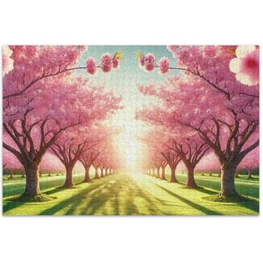 Imagem de Quebra-cabeça de flor de cerejeira com cena de primavera, 500 peças para adultos, arte de arte, estampa animal, quebra-cabeça exclusivo, engraçado, 51 x 35 cm