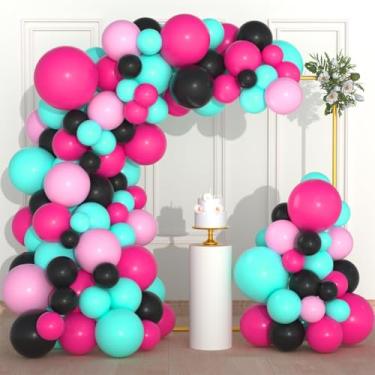 Imagem de Kit de guirlanda de arco de balão rosa vermelha azul-petróleo azul preto rosa - balões pretos rosa azul-petróleo balões vermelhos para decoração de festa de casamento de aniversário de formatura
