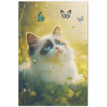 Imagem de Cute Ragdoll Cat Grass 1000 peças quebra-cabeças para adultos quebra-cabeça família amantes presentes família divertido quebra-cabeças arte animal, 75 x 40 centímetros