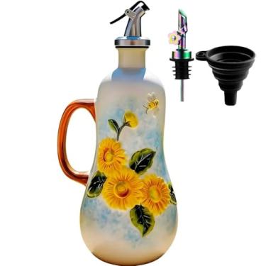 Imagem de RiJinDuoJin Dispensador de garrafa de azeite de oliva de cerâmica pintada à mão de 510 g, com alça decorativa de azeite de oliva, para cozinha, garrafa de vinagre de óleo de cerâmica, garrafa de