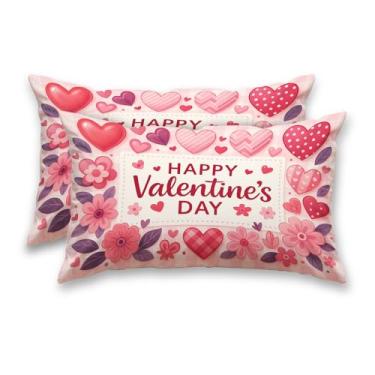 Imagem de HOMETITUTE Happy Valentine's Day Conjunto de 2 fronhas decorativas de cetim 30,5 x 50,8 cm, arte floral e coração para sofá, sofá, sala de estar, casa de fazenda, decorações de férias