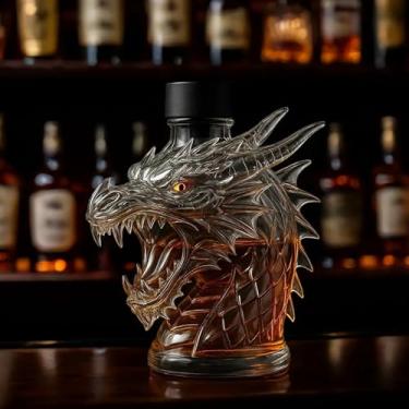 Imagem de Garrafa de uísque, cabeça de dragão, 283 g, dispensador de bebidas de vidro, gravado em 3D, garrafa de vinho feroz, soprado à mão, exclusivo para casa, bar, presente e recipiente de decoração para
